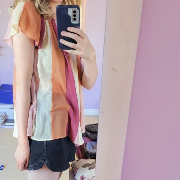 Multi-coloured Chiffon Ruffle Sleeve Top - Luis Mari Tokyo - Picture 6 of 8